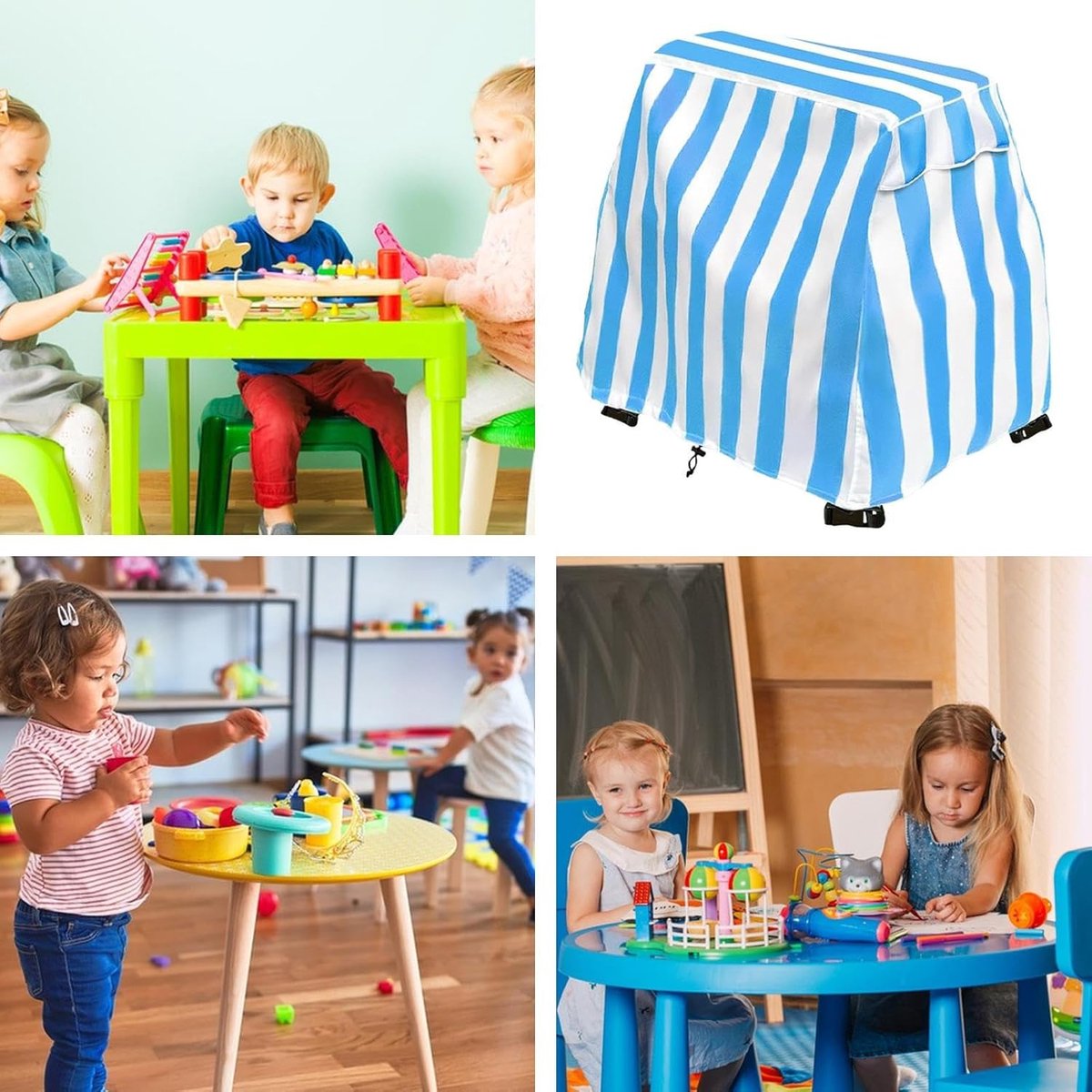 Water Tafelhoes - Beschermhoes Tafel - Buiten Beschermen - Waterdicht Stofwerend - 103.5 cm - Blauwe Strepen