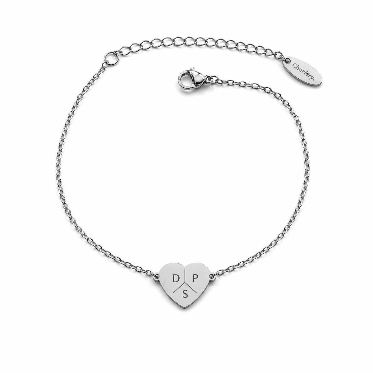 Hart Armband met 3 Initialen Zilver