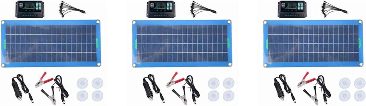 Zonnepaneel Set - Draagbare Oplader - Buiten Opladen - Dubbele USB Poort - 3 Stuks - Blauw