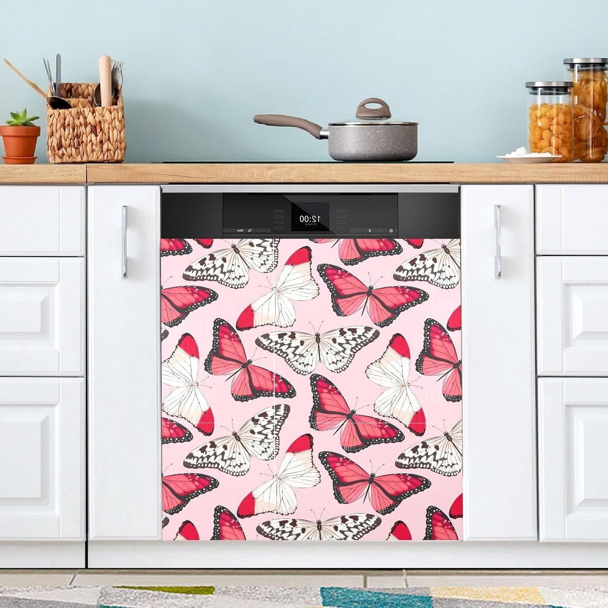 Vaatwasser Magneet Cover Keuken Decor Keuken Opfrissen Eenvoudig Verwisselbaar 53 x 66 Inch Rode Vlinders