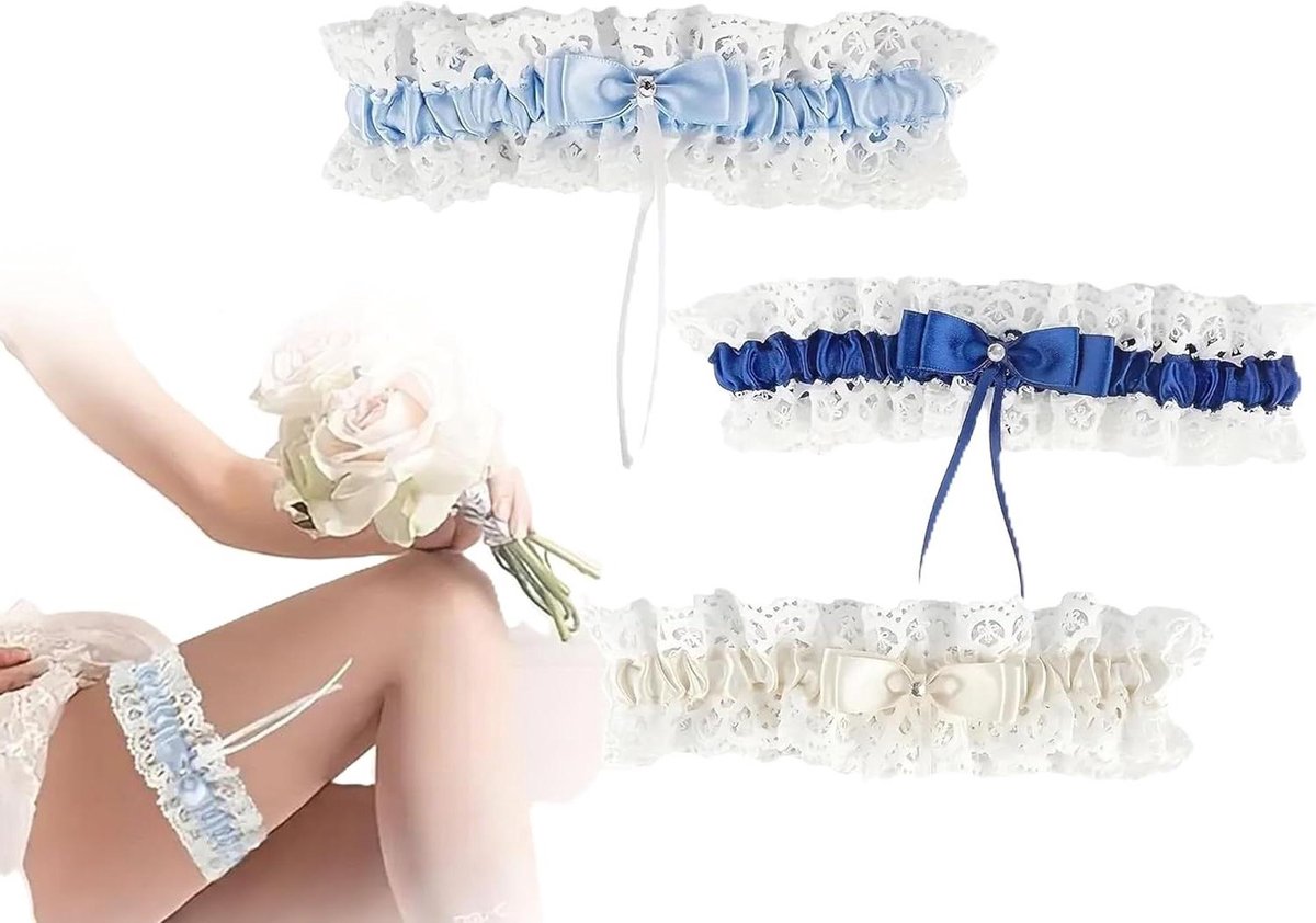 Bruidskousenband - Bruiloft accessoire - Bruiloft decoratie - Zachte kanten afwerking - One size - Wit
