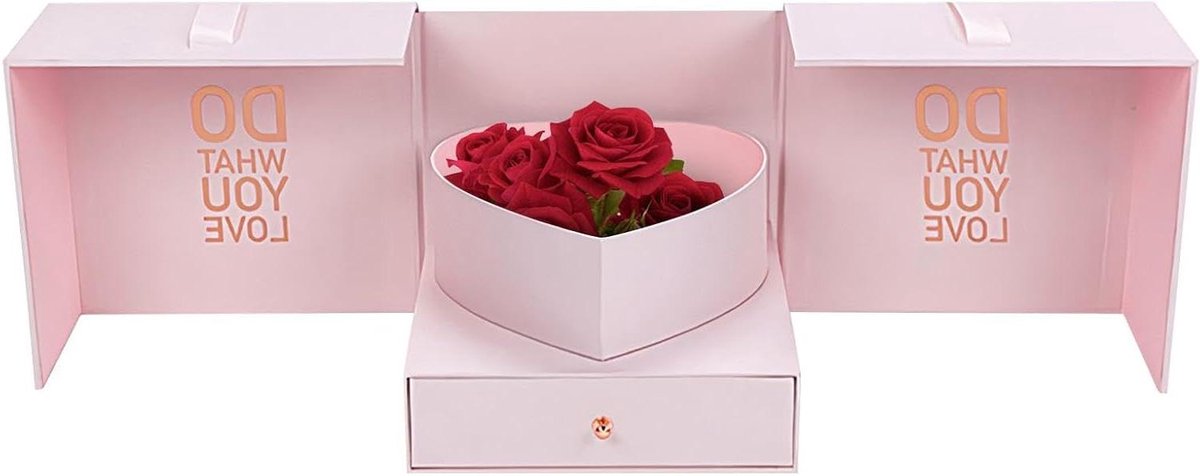 Cadeauverpakking Doos - Bloemendoos Met Lade - Cadeau Presentatie - Met Satijnen Lint - 25 x 25 x 23 cm