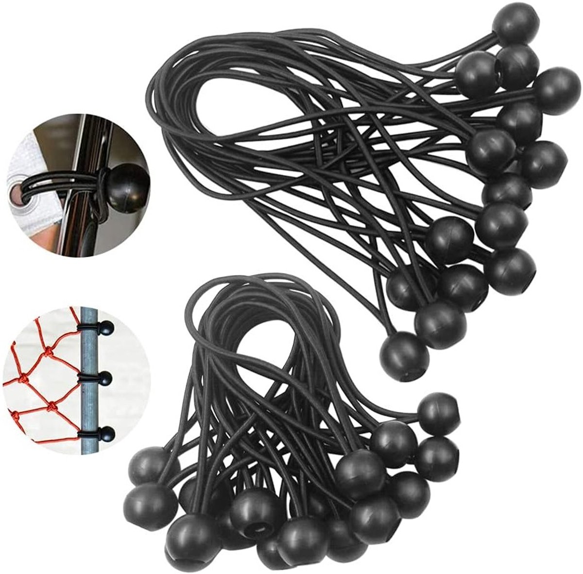 Zwarte Rubber Loops voor Expander Loops en Tensioners - Ideaal voor Zeilen, Banners en Bouwhekken (30 stuks, 15 cm + 20 cm)