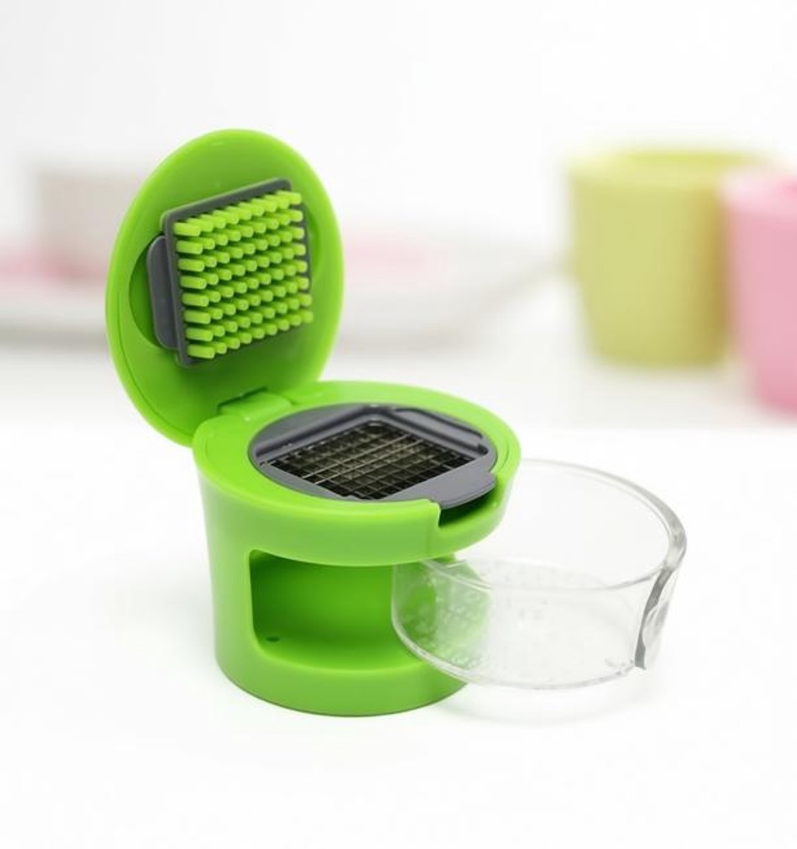 ElleMooi Roestvrijstalen gember- en knoflooksapper/schaaf - 2-in-1 mini-knoflookpers met snij- en hakmes - Praktische keukengadget