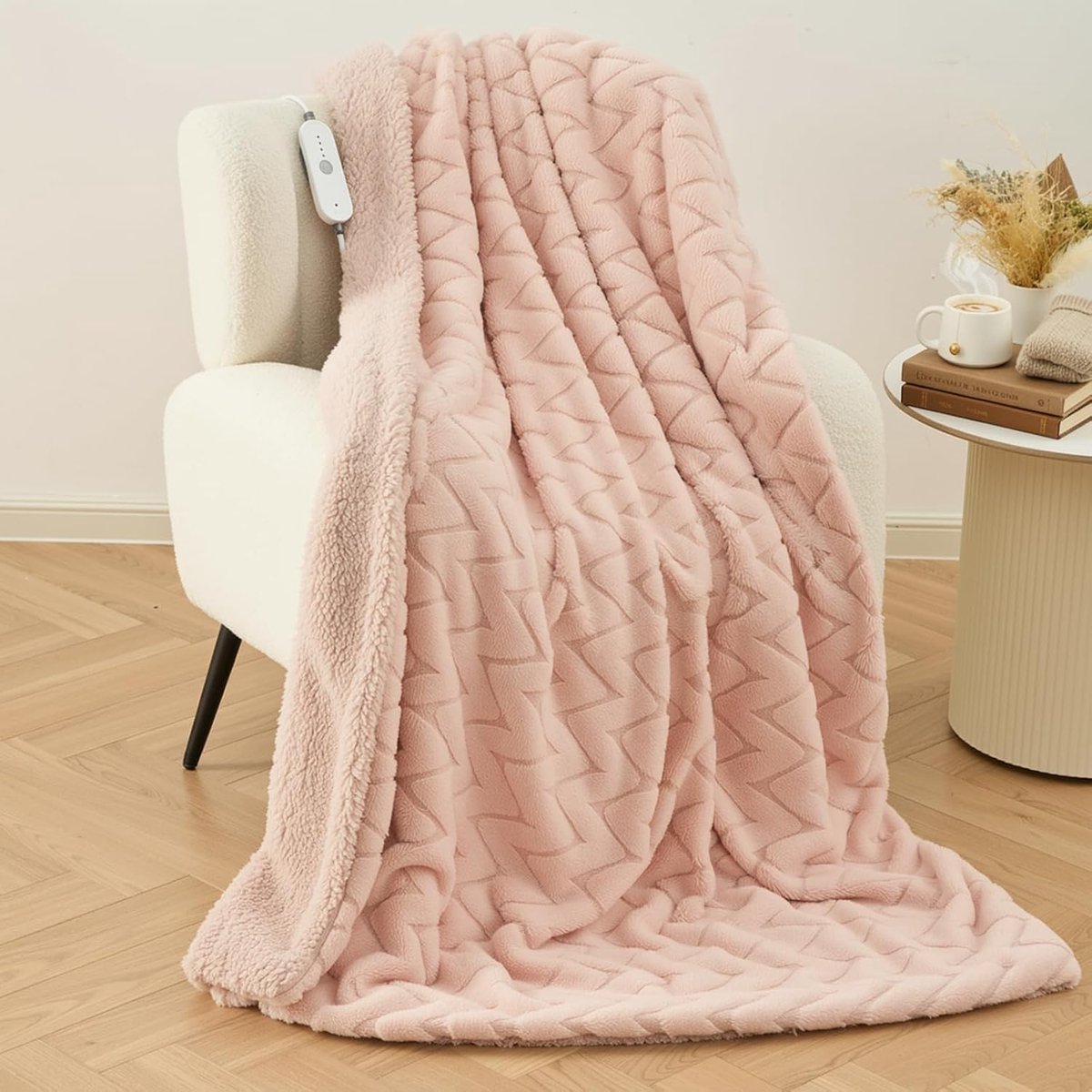 Elektrische Deken - Verwarmde Plaid - Gezellig Warm - Jacquard Patroon - 130 x 180 cm - Donkergrijs
