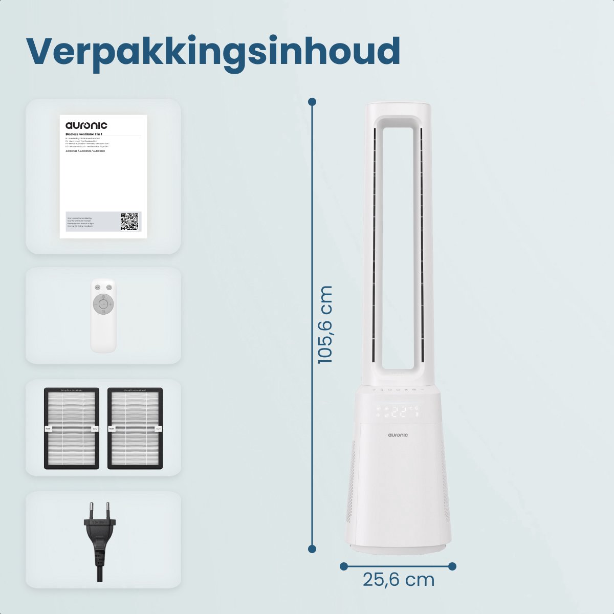 Auronic Torenventilator - Bladeless Model 2 in 1 - Luchtreiniger met HEPA-filter - Ventilator - 10 Standen - Afstandsbediening - 105 cm - Wit — afbeelding 8