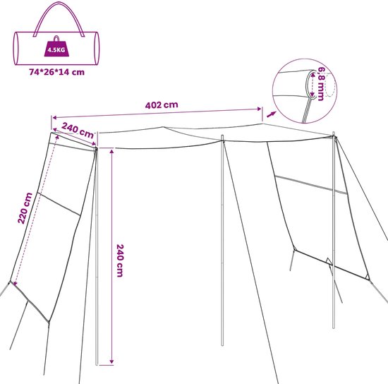 vidaXL - Waterdichte - Tarp - met - dak - 402 - x - 240 - x - 240 - cm van Merkloos — afbeelding 3
