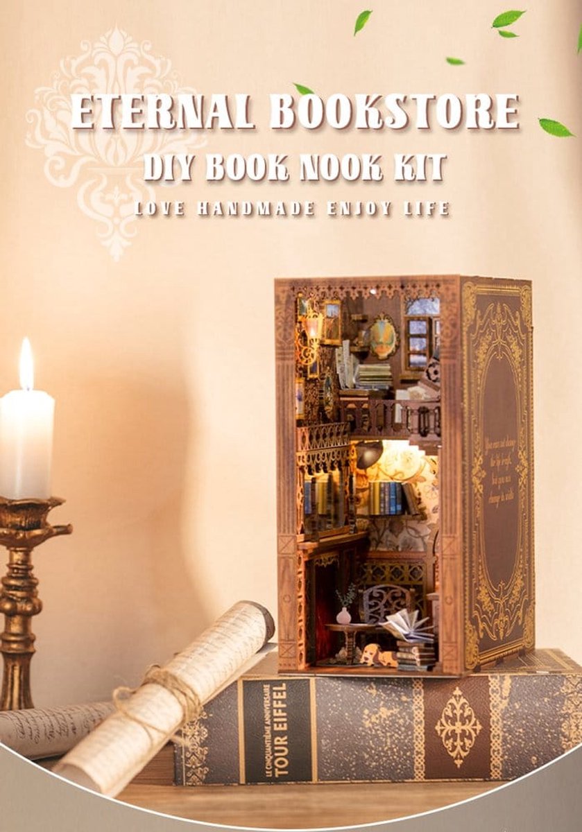 CuteBee Book Nook - Modelbouw - Houten 3D Puzzel - DIY Bouwpakket Volwassenen en Volwassenen - Boekensteun - Boekenhouder - Eternal Bookstore — afbeelding 24