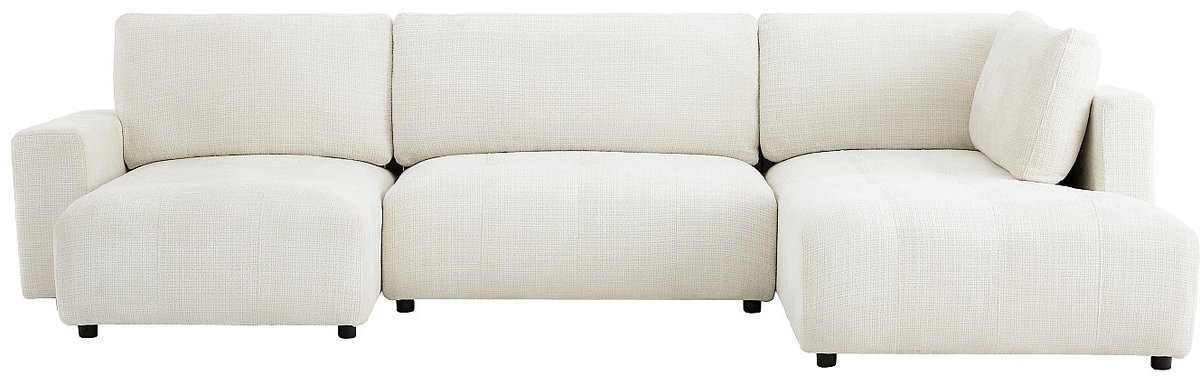 Vente-unique Grote panoramische hoekbank links in beige chenille stof CELARO