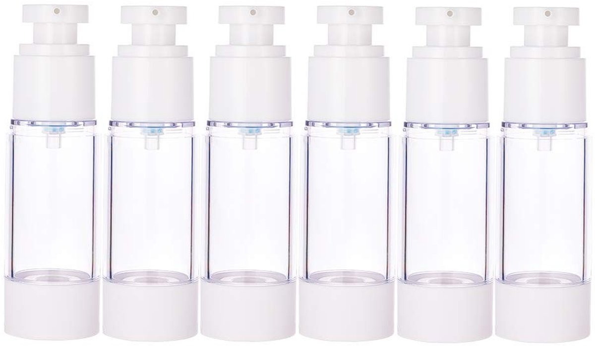 Dailygoods- Pompflessen 6 stuks - Navulbare Kunststof - Luchtloze Vacuümpomp - Persflessen voor Lotion/Parfum - Etherische Olie/Foundation - Vloeibare Toner - Fles