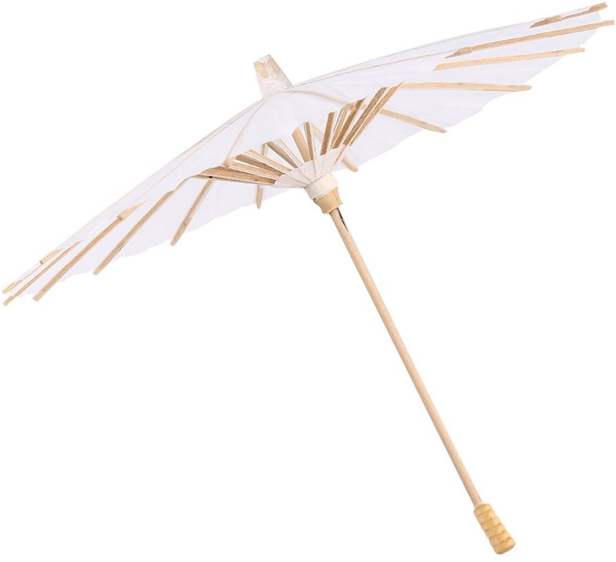 Dailygoods- Paraplu Decoratief - Papieren Paraplu - Wit - Diameter 30 cm - Houten Ribben - DIY Hand Schilderen Decoratie - Decoratieve Parasol