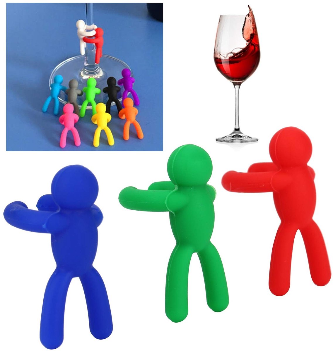 Dailygoods- Wijn Glas Charms Set van 12 - Siliconen Glasmarkers