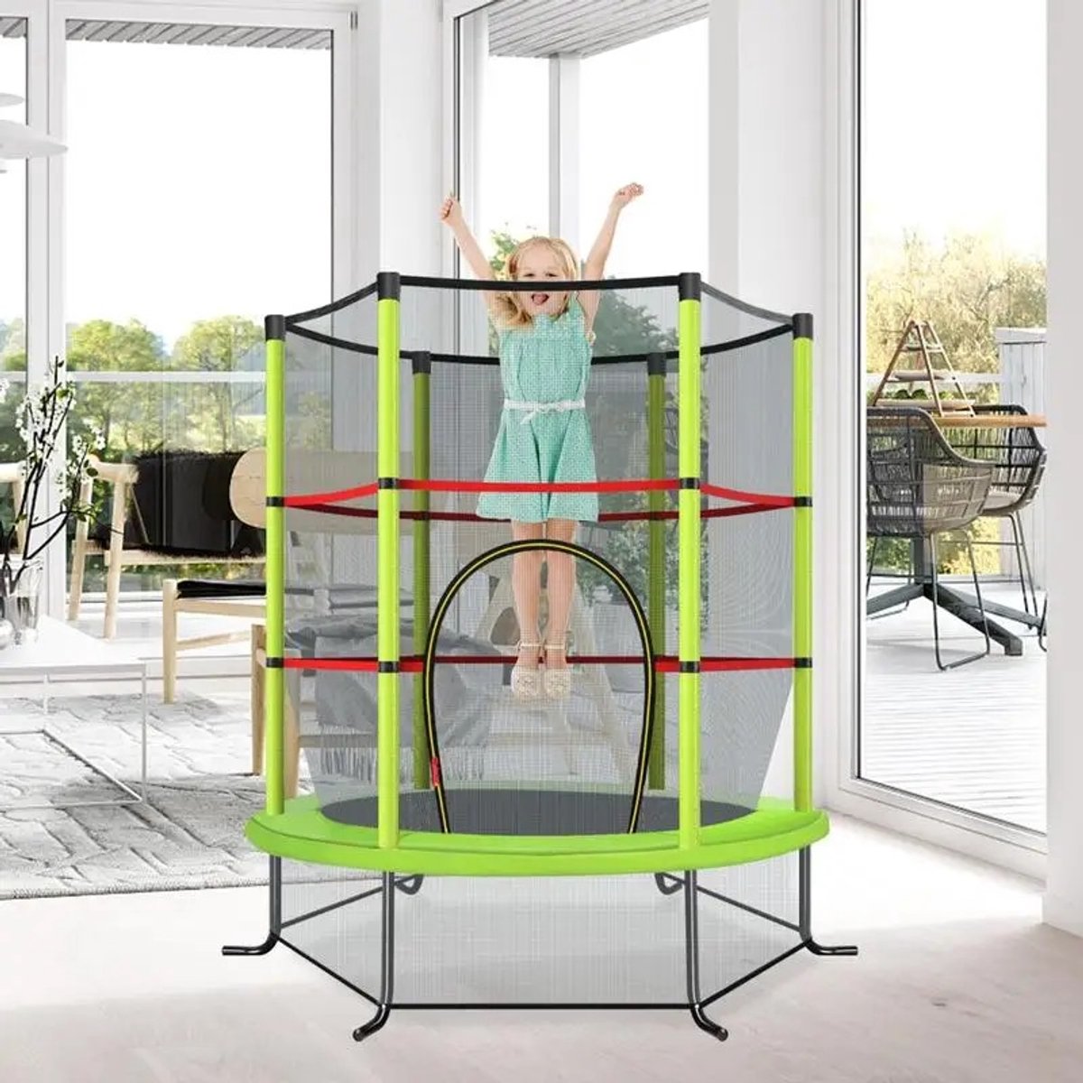 Dailygoods Ø140cm tuintrampoline met veiligheidsnet, trampoline tot 135KG draagvermogen voor kinderen vanaf 3 jaar, groe
