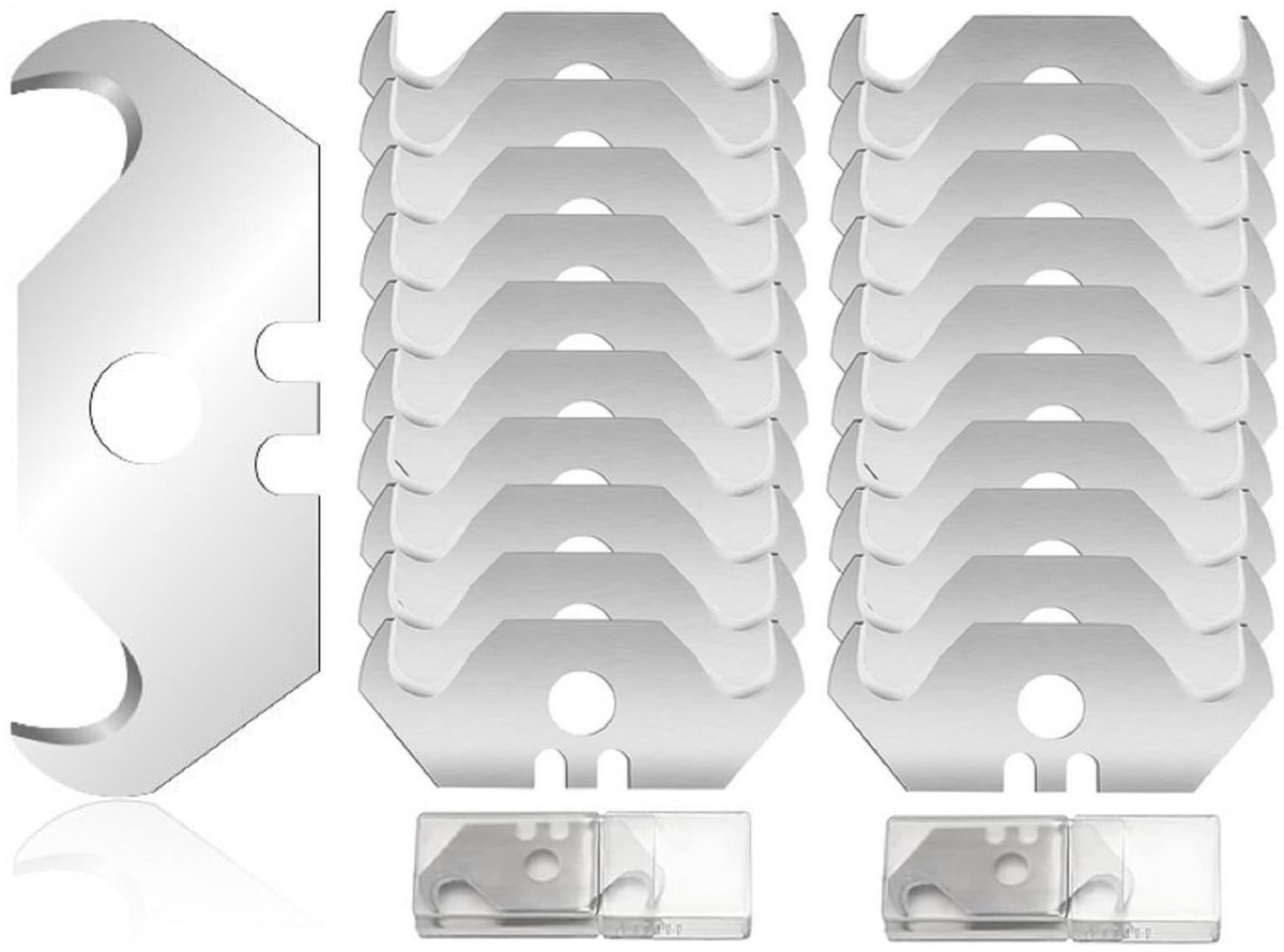 Dailygoods- Haakmessen 20 Stuks - Trapeziumvormige Snijmessen - Snijmessen met Gaten - Tapijtmes voor Vinyl/Linoleum - Stalen Messen - 48 mm/31 mm Afmetingen - Snijbladen