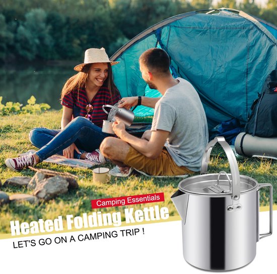 1 stuk - Camping waterkoker - draagbare koffiepot - buitenpot voor kamperen - met handvatten en deksels voor kamperen - wandelen - picknicken en backpacken(1,2 liter,zilverkleurig) — afbeelding 5