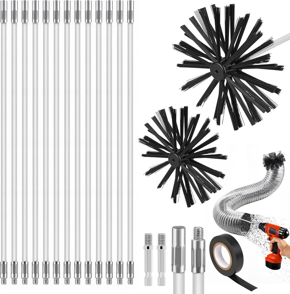 Pijpenborstel Set - Schoonmaakstokken - Schoorsteen Reinigen - Flexibele Nylon Rods - 13 S