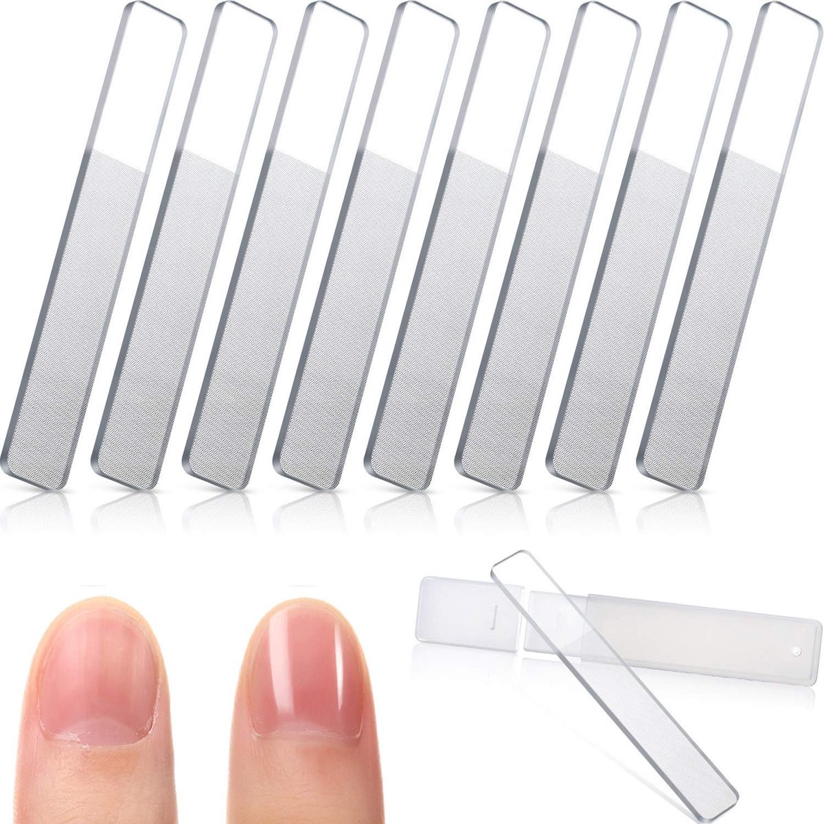 OLOEY 8-delige set glazen Nano Shiner-vijlen voor natuurlijke nagels – kristallen polijstvijl met etui