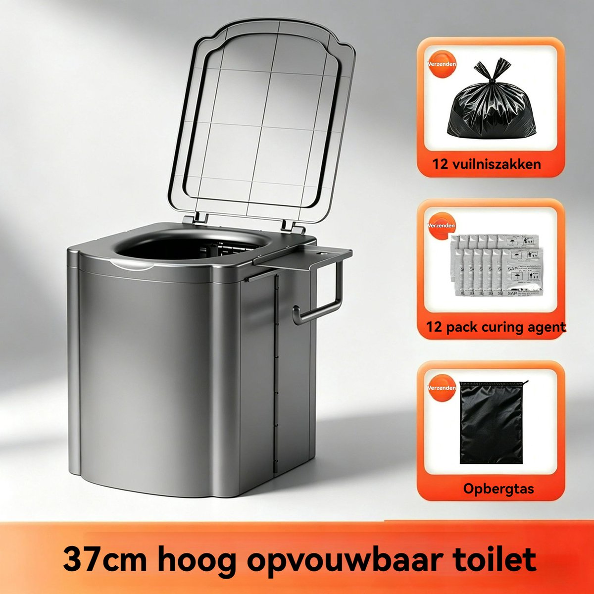 Opvouwbaar Mobiel Noodtoilet-Draagbaar Camping Toilet voor Auto-Buiten en Thuis met Papierhouder en Telefoonstandaard-Inclusief stollingsmiddel + vuilniszakken + opbergzak