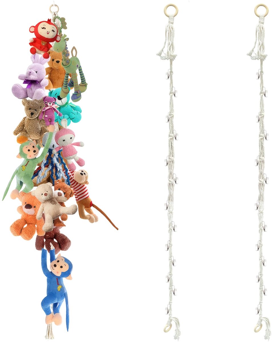 Dailygoods- Knuffeldieren Opslag - 2 Stuks - Opberging Speelgoed - Esthetische Kamerdecoratie - Ruimtebesparend - Kindvriendelijke Clips - Speelgoedopslag