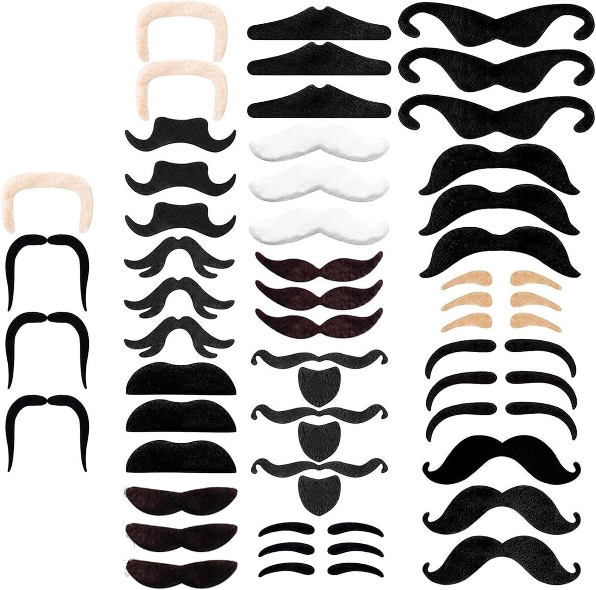 Zelfklevende Party Snorren Set - 48 Stuks Multicolor - Ideaal voor Feestjes en Kostuums