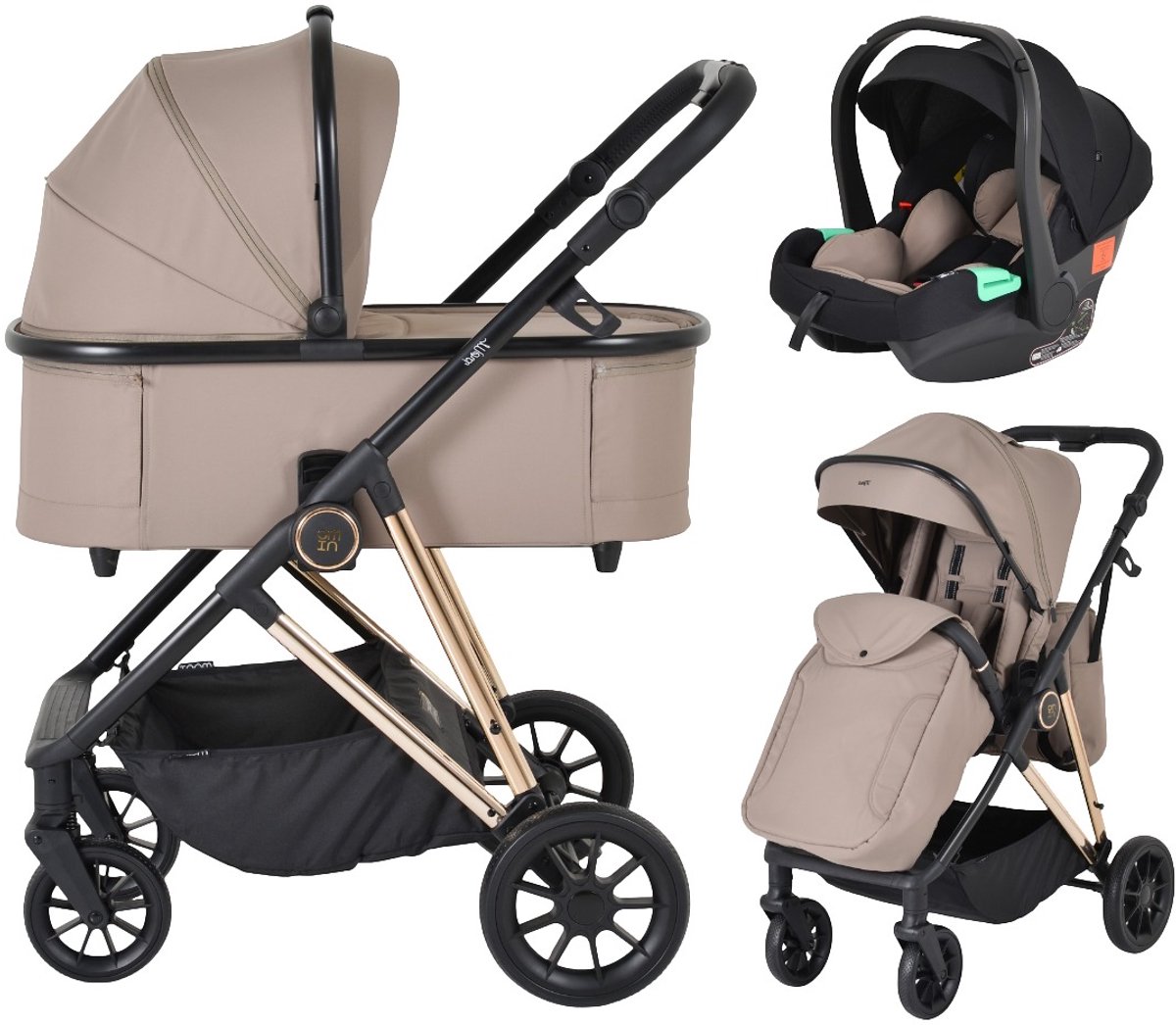 Moni Merci Beige 3-in-1 Kinderwagen met i-Size Autostoel