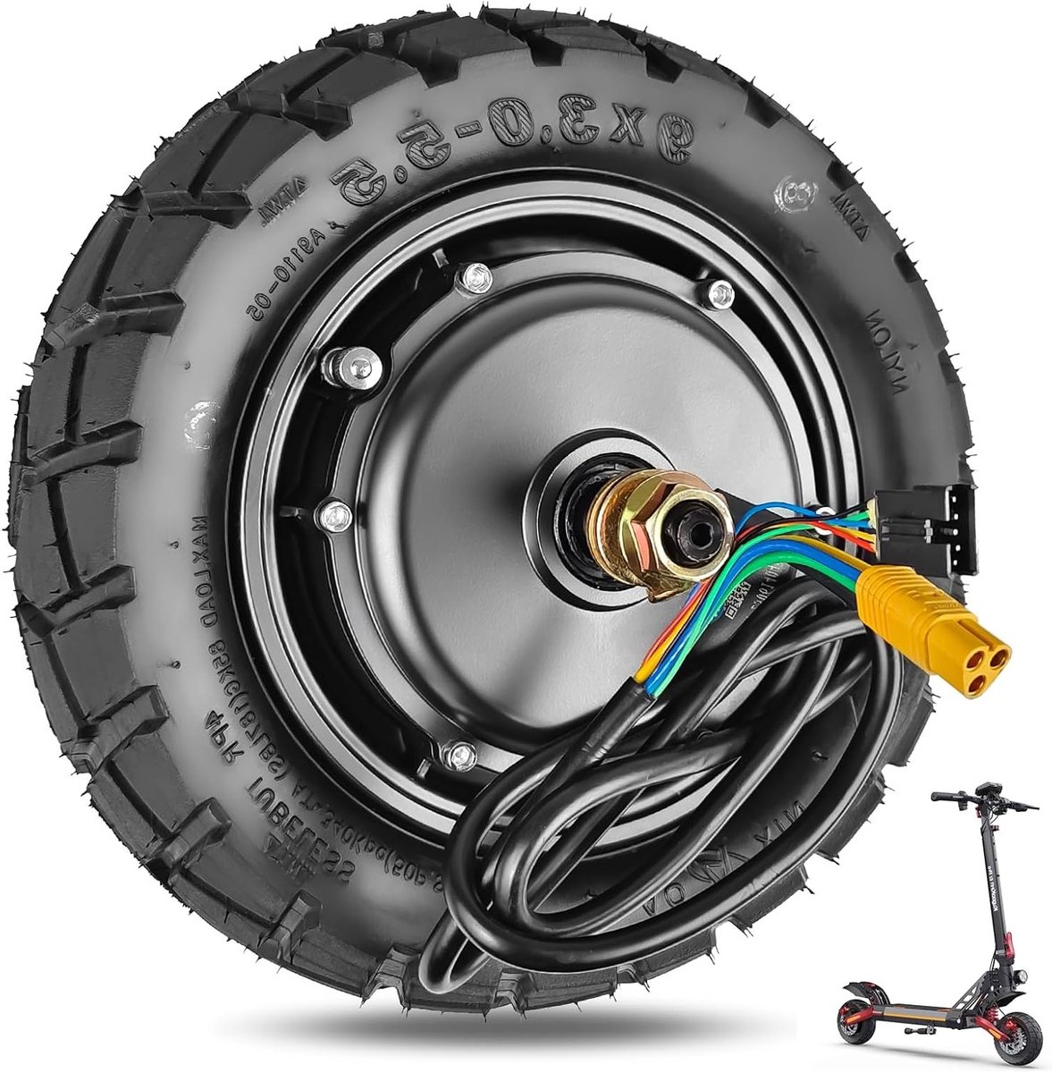 Krachtige 48V 600W Motor met 9x3.0-5.5 Tubeless Banden en Reservewielen voor Scooters