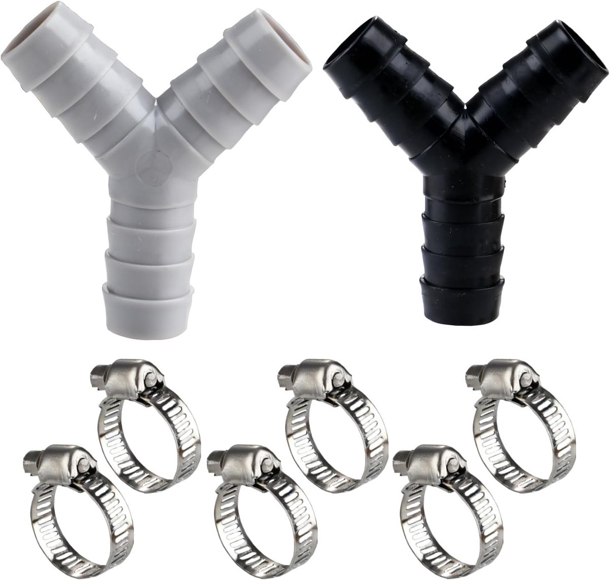 2 Stuks Y-Distributor voor Afvoer, Dubbele Aansluiting en Waterverbinding, Inclusief 3 Slangklemmen voor Wasmachine en Vaatwasser