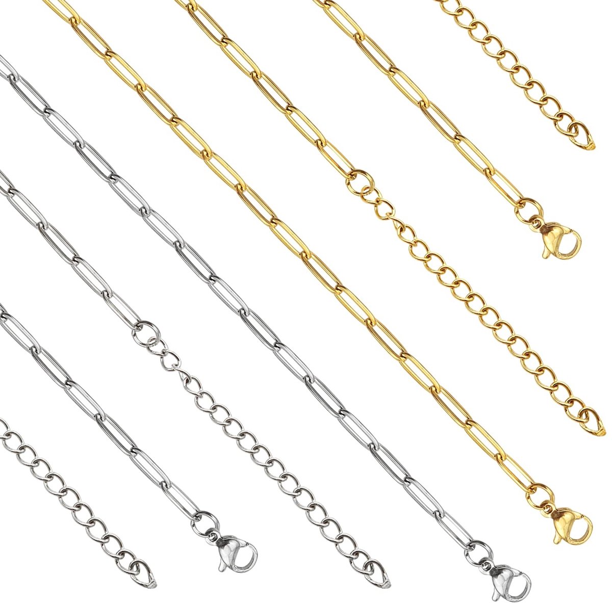 Dailygoods- Sieraden Ketting - 8 Stuks - Roestvrij Stalen Paperclip Ketting - Kleine Link Chain - Kreeft Gesp 10mm - DIY Sieraden - Sieradenketting
