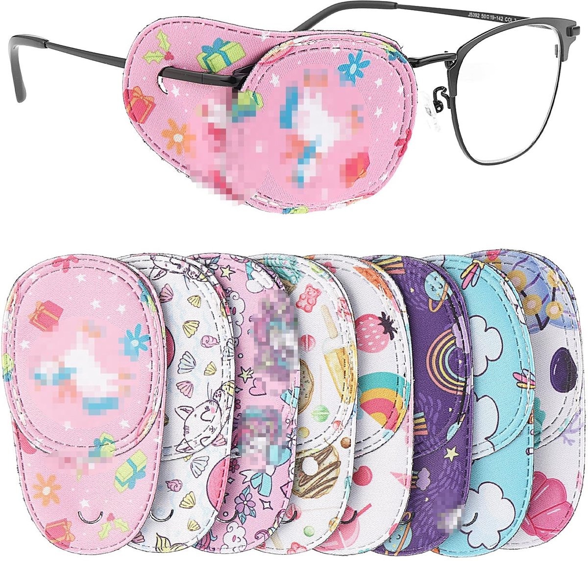 Dailygoods- Ooglapjes 8 Stuks - Kleurrijke Ooglapjes - Ooglapje Voor Bril - Linker-/Rechterooglapje - Kinderbrillen Hoesjes - Polyester 9x5 cm - Brilhoezen