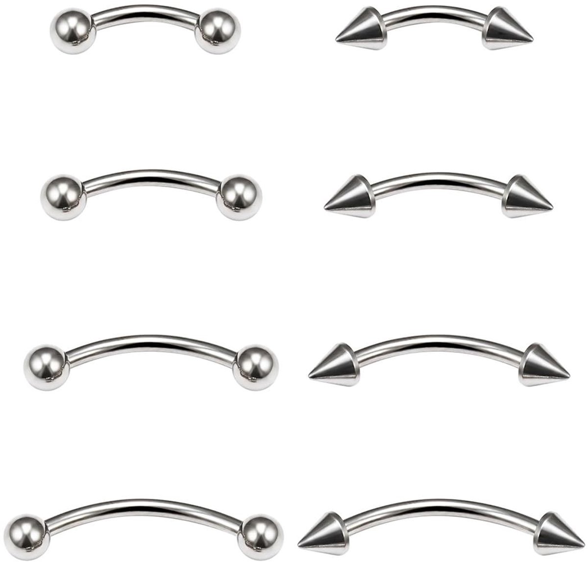 Dailygoods - Wenkbrauwpiercing Set van 8 Stuks van Roestvrij Staal