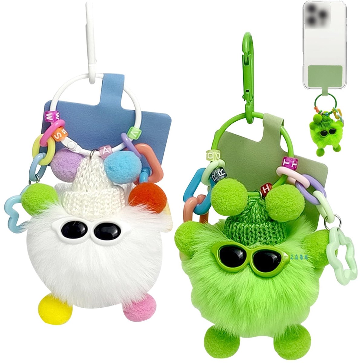 Dailygoods - 2 Stuks Pluizige Sleutelhangers voor Telefoon en Tas