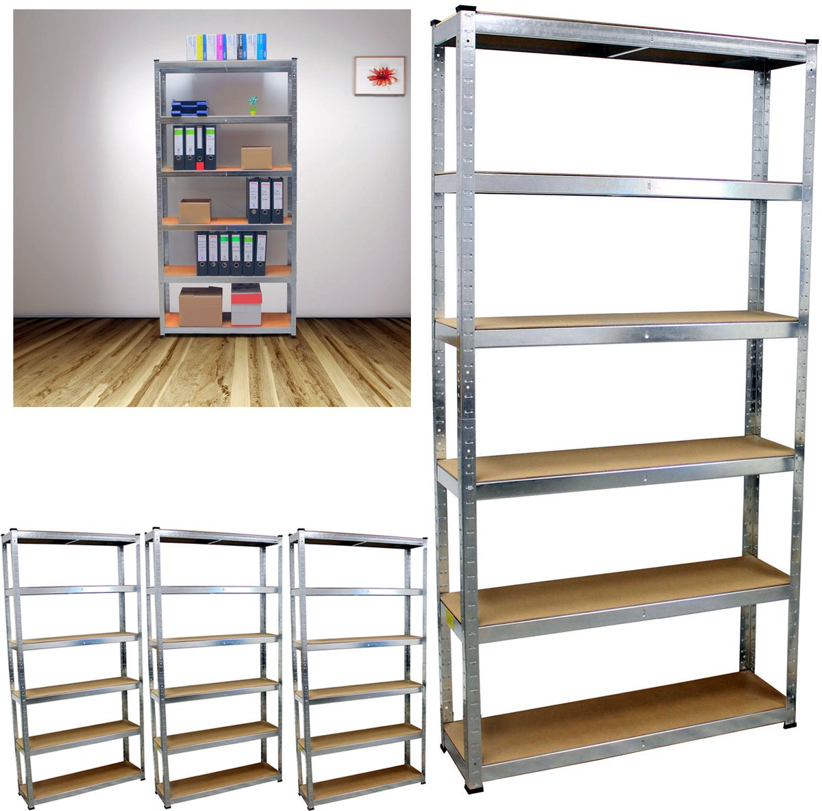 TRUTZHOLM - Insteekbare Rekken 200x100x30 cm - Set van 4 - Zware Rekken - Opbergrek - Kelderrek - Metalen Rek - Garagerek