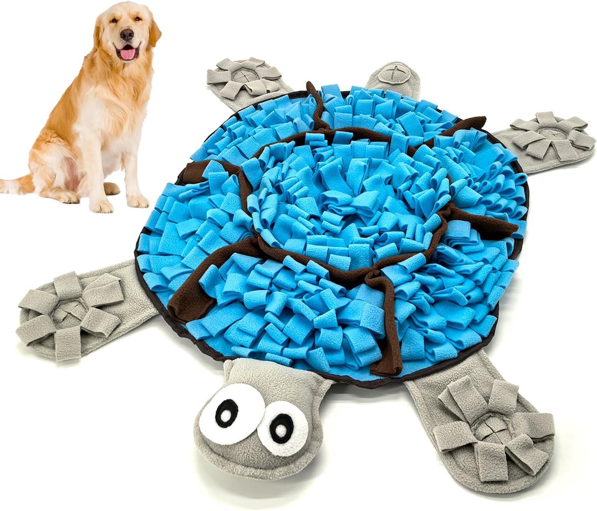 ZVD Snuffelmat voor honden – Slow-feeder mat in schildpadvorm – Geschikt voor kleine tot middelgrote honden – Duurzame, wasbare en draagbare voermat – Mat voor geurtraining – 72 x 62 cm – Helpt angst te verminderen en biedt mentale stimulatie–Blauw