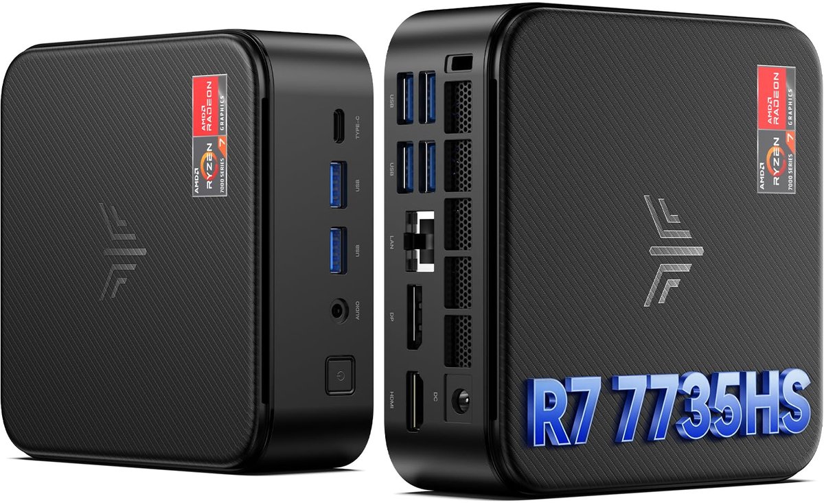 NiPoGi E3B Mini PC - АMD Ryzen 7 7735HS(8C/16T, tot 4,75 GHz) - 24 GB LPDDR5 - 512 GB SSD - Mini Desktop Computer - Windows 11 Pro - WIFI6