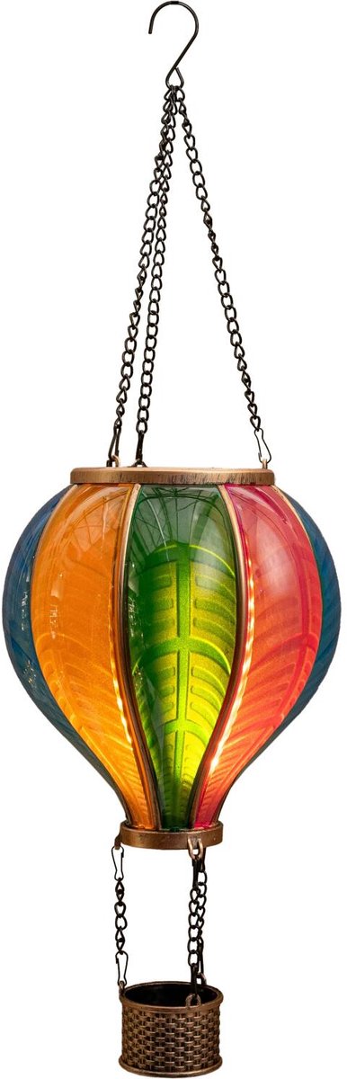 Anna's Collection Solar luchtballon lantaarn - multi kleuren - hangend - 20 led lampjes - vlam effect - 14 x 45 cm - zonne-energie - tuinverlichting