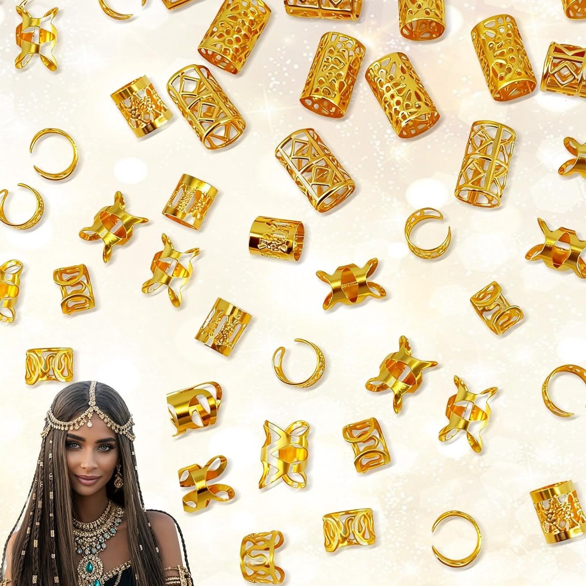 50 Stuks Gouden Haaraccessoires voor Vlechten en Dreadlocks - Verstelbare Haarspiralen