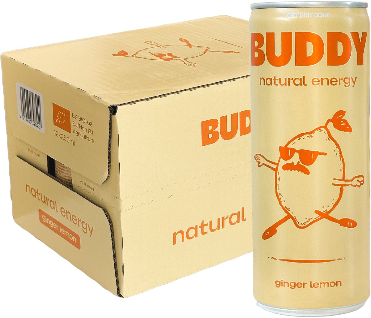 Buddy | Focus & Energy Drink | Ginger Lemon | 12 stuks | 12 x 250ml