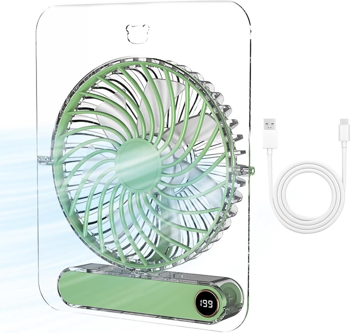 Opvouwbare transparante ventilator - 199 Standen - USB - Zomergebruik - Reizen, kamperen, wandelen