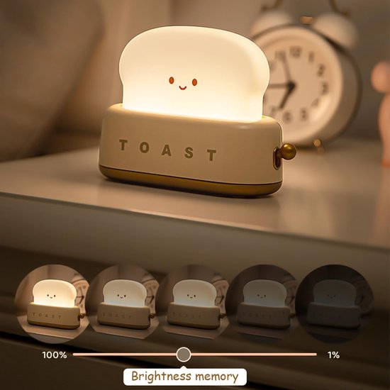 Nachtlampje - Broodbakmachine met nachtlampje - Compacte bureaulamp - Ingebouwd LED-nachtlampje - Perfect voor op het nachtkastje - Met timer en oplaadbaar - Een leuk verjaardagscadeau voor baby's, kinderen, meisjes en jongens — afbeelding 2