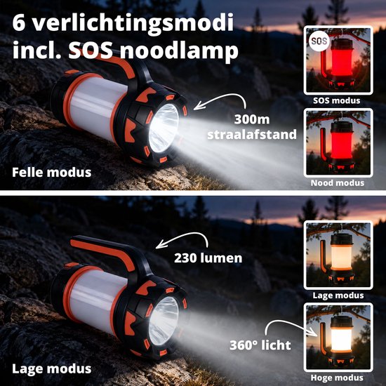 FlinQ Oplaadbare Camping Lamp/Zaklamp - Kampeerlamp - Tentlamp - Powerbankfunctie - 6 verlichtingsmod met SOS - Oplaadbare LED Zaklamp - Zaklampen voor noodpakket van FlinQ — afbeelding 5
