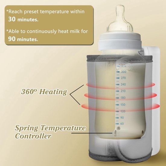 Draagbare Flessenwarmer Draadloos - Slimme Flessenwarmer voor Onderweg met 6 Temperatuurstanden - Oplaadbare Flessenwarmer met LED-display voor Nachtvoeding - Ideaal voor op Reis - Wit — afbeelding 5