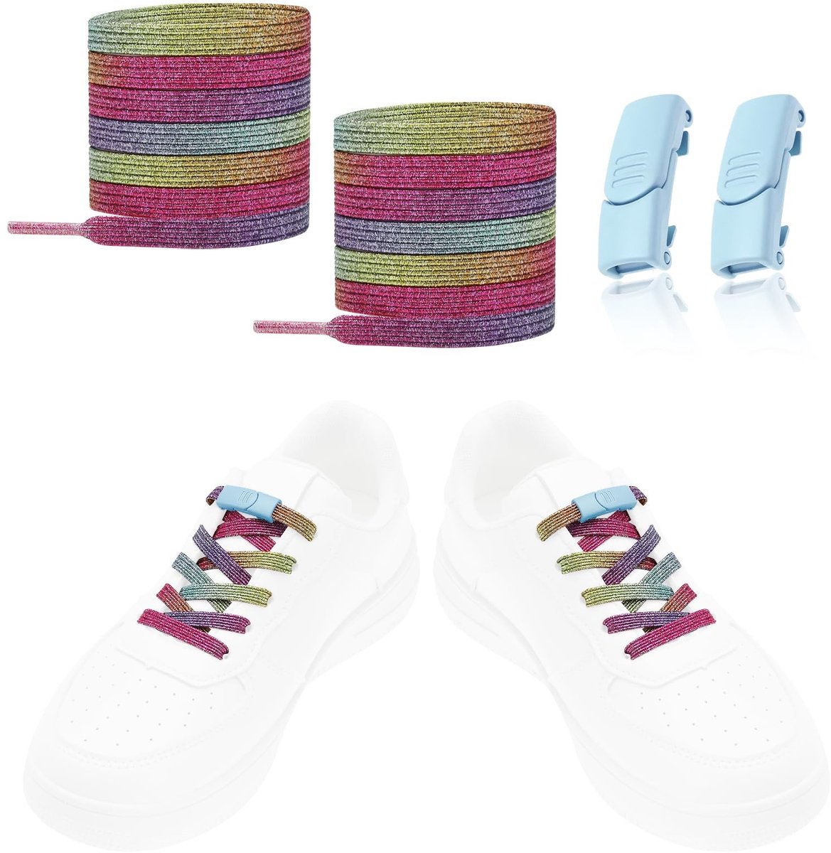 SOUQONE- Schoenveters Elastische Bandloze Veters - Magnetische Sluiting - Tijdbesparend - Voor Sneakers/Laarzen - Geschikt voor Kinderen en Ouderen