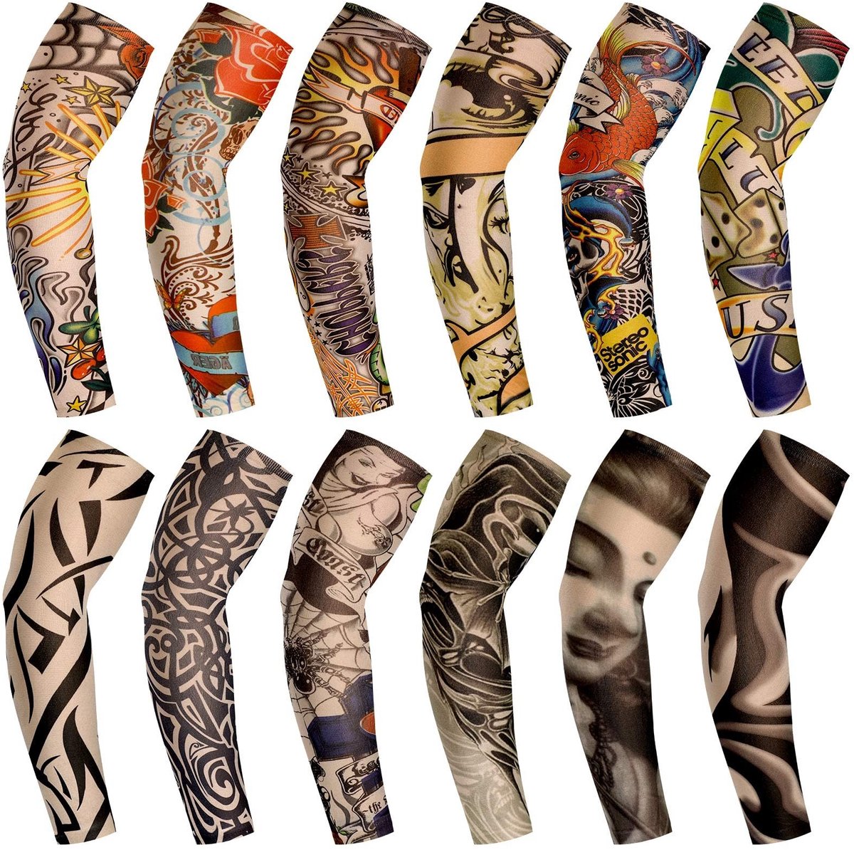 LIVIA HOME- Tattoo-Mouwen Set van 12 Stuks - Kunst-Zonnecrème - UV-Bescherming - IJszijde - Koel en Comfortabel - Geschikt voor Outdooractiviteiten - Armmouwen