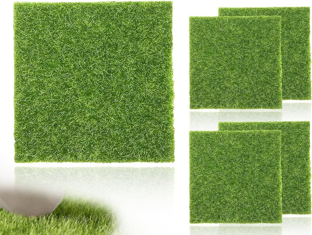 4 Stuks Kunstgras 6x6 Inch - Tapijt voor Miniatuurtuin Decoratie, Mos en DIY Versieringen voor Miniatuurobjecten en Mini Tuinen