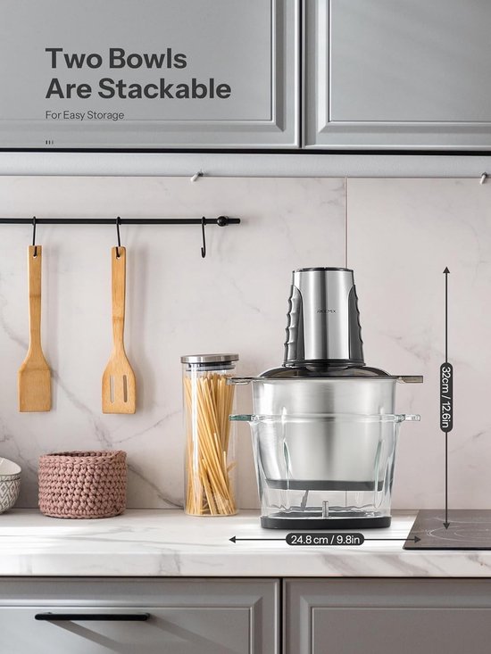 Elektrische Hakker - Keukenmachine Mini - Ingrediënten Bereiden - Twee Containers - 3 Liter Capaciteit - Zwart — afbeelding 5