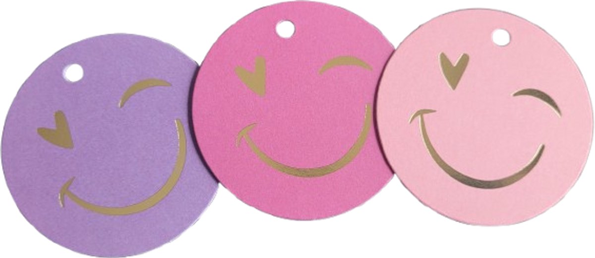 Kassaplan - 6 Cadeaulabels - Smiley - Paars - Roze
