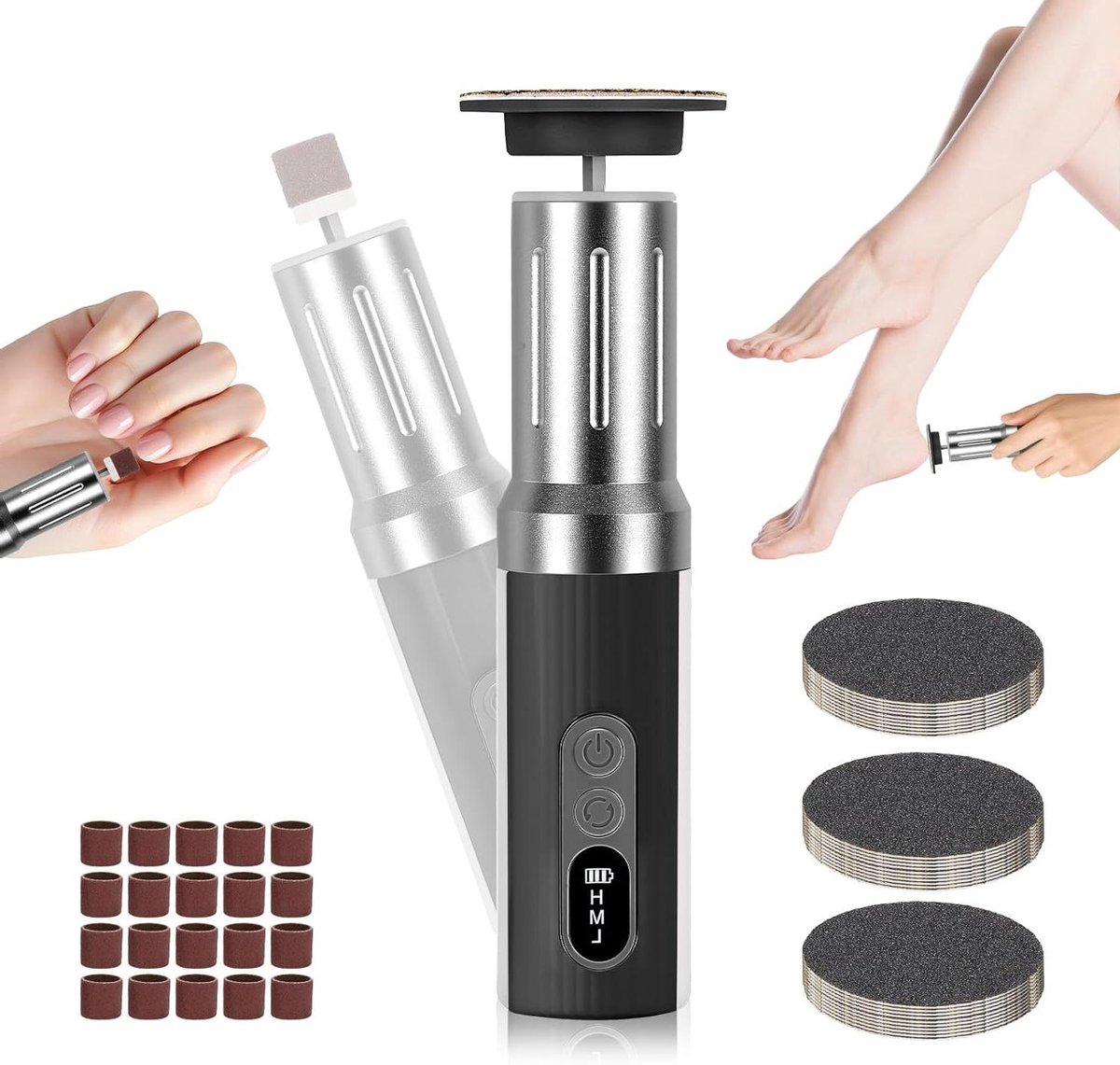 Elektrische Eeltverwijderaar - Pedicure Set - Voetverzorging Thuis - 6 Instelbare Snelheden - 3 uur Gebruik - Zilvergrijs