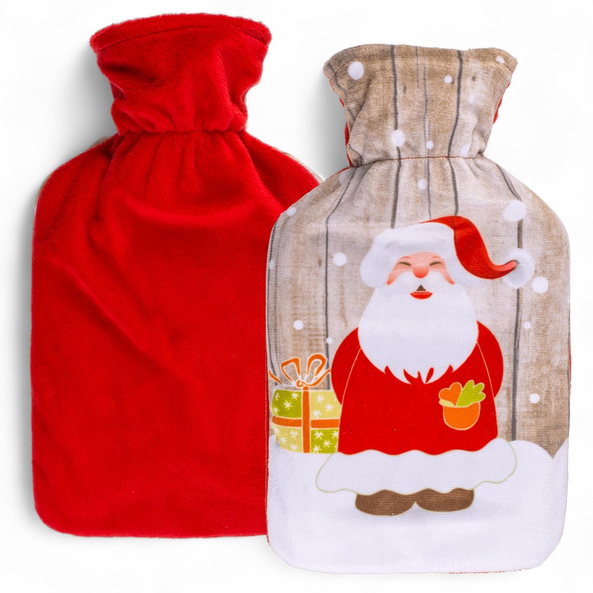 Dailygoods- Warmwaterkruik 1 Liter - Zachte Overtrek - Kerstdesign - Herbruikbaar - Knuffelig - Ideaal voor Winterwarmte - Warmwaterfles