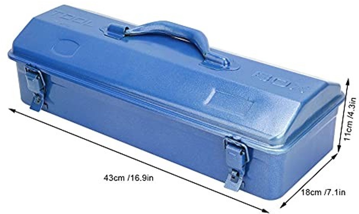 Dailygoods- Gereedschapskist Draagbaar - IJzeren Opbergdoos - Multifunctioneel - 37x16x11cm / 43x18x11cm - Ronde Handgreep - Blauw Schilderen