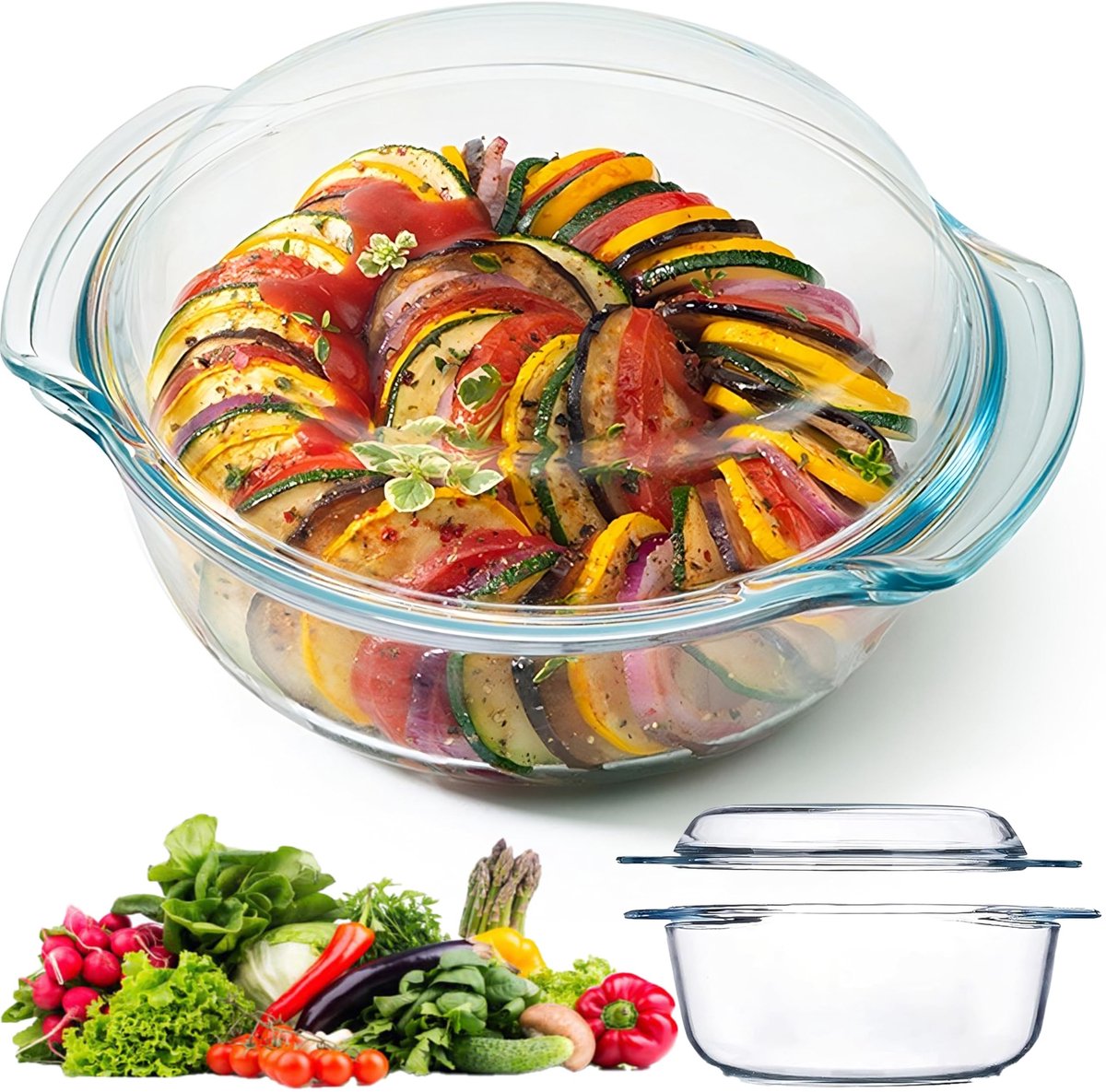 Dailygoods- Ovenschaal Hittebestendig - Bakvorm - Magnetronbestendig - Vaatwasmachinebestendig - Rond 1,5 L - 20,5 x 23,5 x 10,5 cm